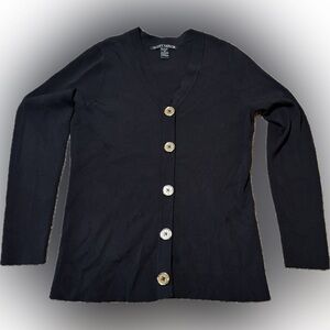 E38 Scott Taylor Black V-Neck Button Front Cardigan, Size M